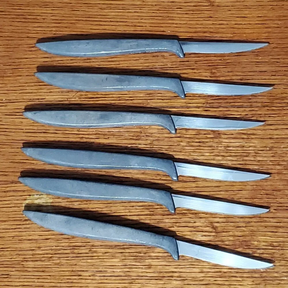 Vintage Gerber Miming Steak Knives Lot of 6 Gray Handle 1960s Knife Set Dinner
